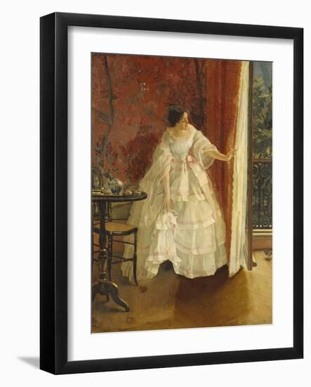 Lady at a Window Feeding Birds, circa 1859-Alfred Emile Léopold Stevens-Framed Giclee Print