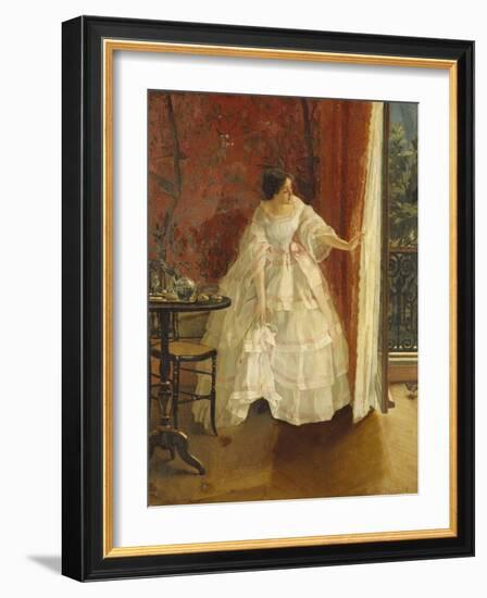 Lady at a Window Feeding Birds, circa 1859-Alfred Emile Léopold Stevens-Framed Giclee Print