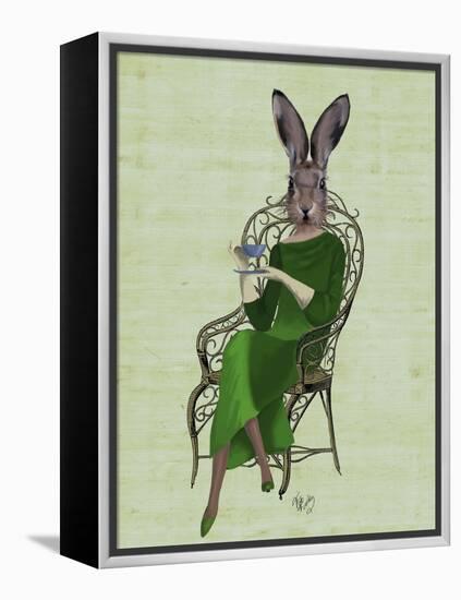 Lady Bella Rabbit Taking Tea-Fab Funky-Framed Stretched Canvas