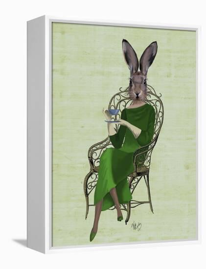 Lady Bella Rabbit Taking Tea-Fab Funky-Framed Stretched Canvas