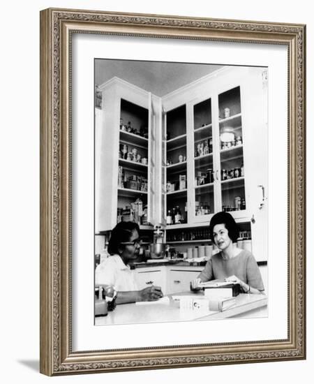 Lady Bird Johnson, in the Kitchen with Her African American Cook, Zephyr Wright-null-Framed Photo