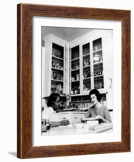 Lady Bird Johnson, in the Kitchen with Her African American Cook, Zephyr Wright-null-Framed Photo