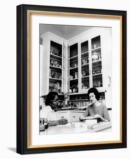 Lady Bird Johnson, in the Kitchen with Her African American Cook, Zephyr Wright-null-Framed Photo