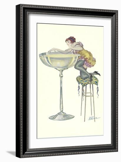 Lady Climbing into Champagne Glass-null-Framed Premium Giclee Print