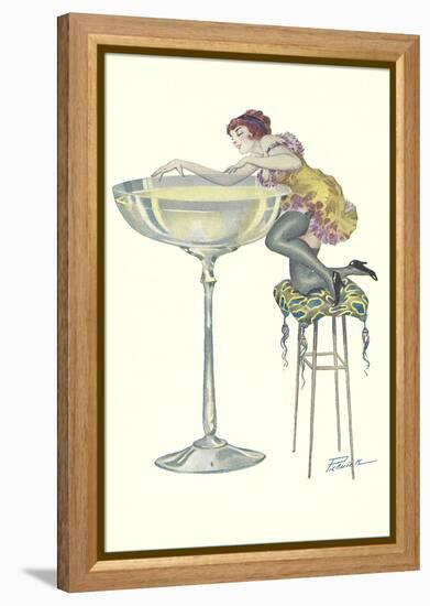 Lady Climbing into Champagne Glass-null-Framed Stretched Canvas