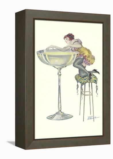 Lady Climbing into Champagne Glass-null-Framed Stretched Canvas