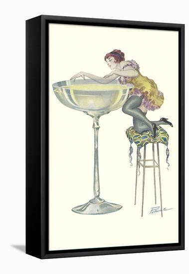 Lady Climbing into Champagne Glass-null-Framed Stretched Canvas