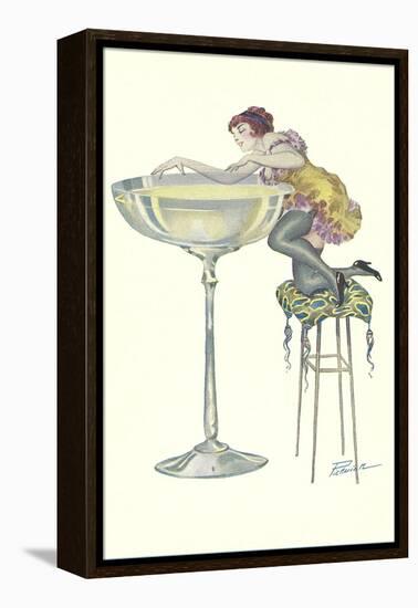 Lady Climbing into Champagne Glass-null-Framed Stretched Canvas