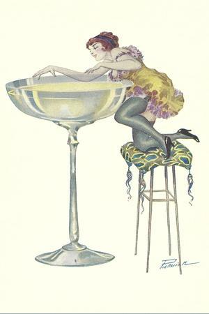 Lady Climbing into Champagne Glass' Art Print | Art.com