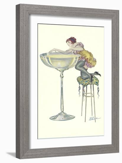 Lady Climbing into Champagne Glass-null-Framed Art Print