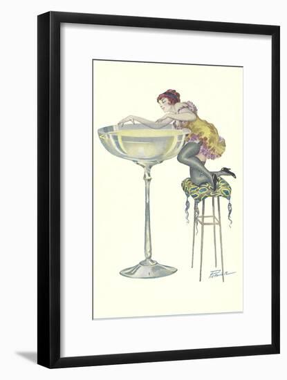 Lady Climbing into Champagne Glass-null-Framed Art Print
