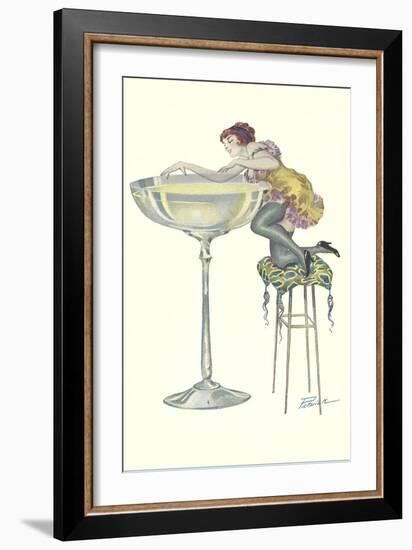 Lady Climbing into Champagne Glass-null-Framed Art Print