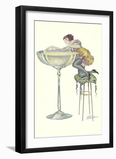 Lady Climbing into Champagne Glass-null-Framed Art Print