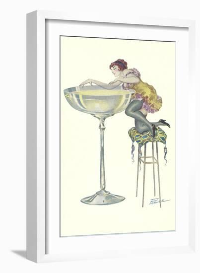 Lady Climbing into Champagne Glass-null-Framed Art Print