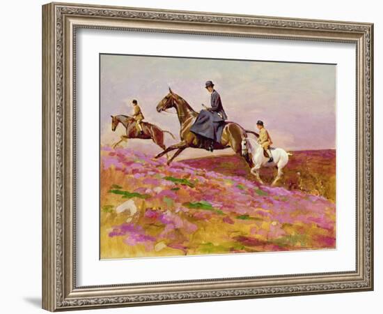 Lady Currie with Her Sons Bill and Hamish Hunting on Exmoor-Cecil Aldin-Framed Giclee Print