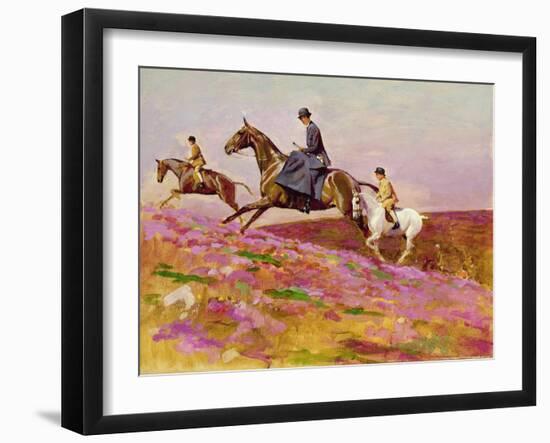 Lady Currie with Her Sons Bill and Hamish Hunting on Exmoor-Cecil Aldin-Framed Giclee Print