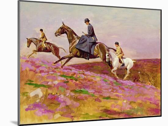 Lady Currie with Her Sons Bill and Hamish Hunting on Exmoor-Cecil Aldin-Mounted Giclee Print