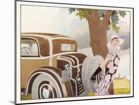 Lady Driver Changes a Wheel Dismayed-Ren? Vincent-Mounted Art Print