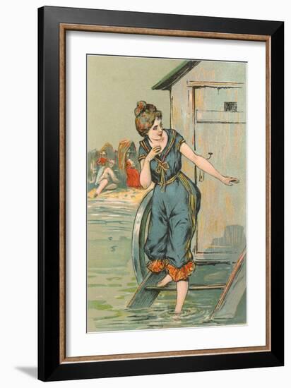 Lady Emerging from Bathing Machine, Illustration-null-Framed Art Print