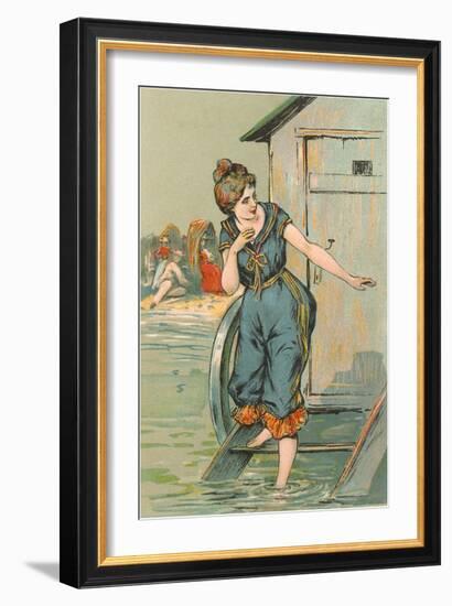 Lady Emerging from Bathing Machine, Illustration-null-Framed Art Print
