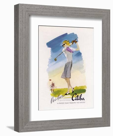 Lady Golfer Takes a Swing-null-Framed Photographic Print