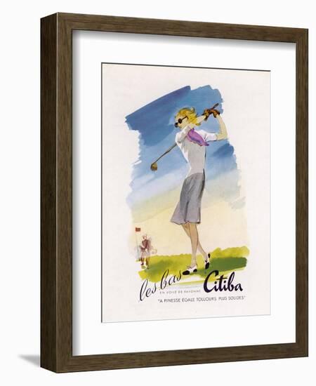 Lady Golfer Takes a Swing-null-Framed Photographic Print