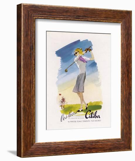 Lady Golfer Takes a Swing-null-Framed Photographic Print