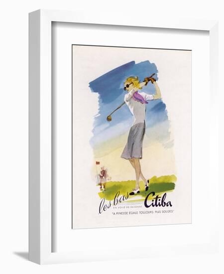 Lady Golfer Takes a Swing-null-Framed Photographic Print