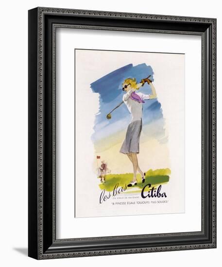 Lady Golfer Takes a Swing-null-Framed Photographic Print