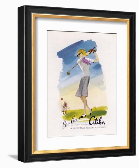 Lady Golfer Takes a Swing-null-Framed Photographic Print