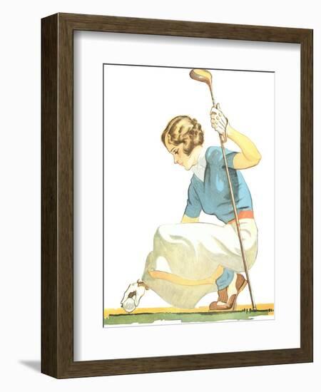 Lady Golfer Teeing Up-null-Framed Premium Giclee Print