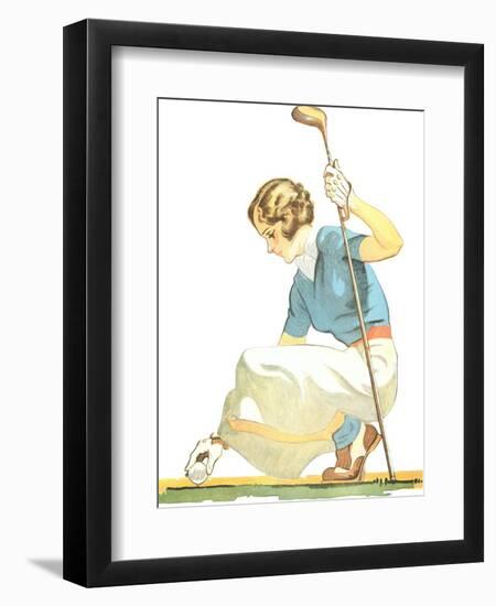 Lady Golfer Teeing Up-null-Framed Premium Giclee Print