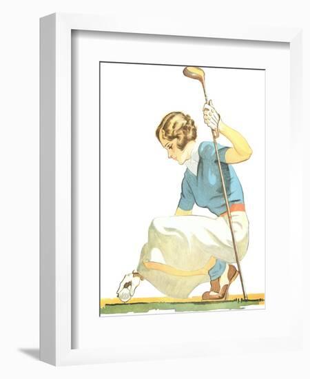 Lady Golfer Teeing Up-null-Framed Premium Giclee Print