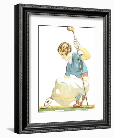 Lady Golfer Teeing Up-null-Framed Premium Giclee Print