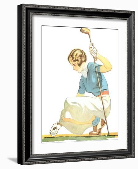 Lady Golfer Teeing Up-null-Framed Art Print