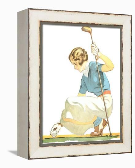 Lady Golfer Teeing Up-null-Framed Stretched Canvas