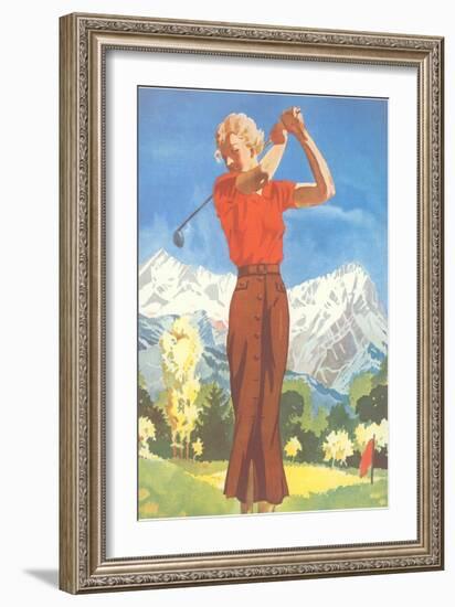 Lady Golfing in the Mountains-null-Framed Art Print