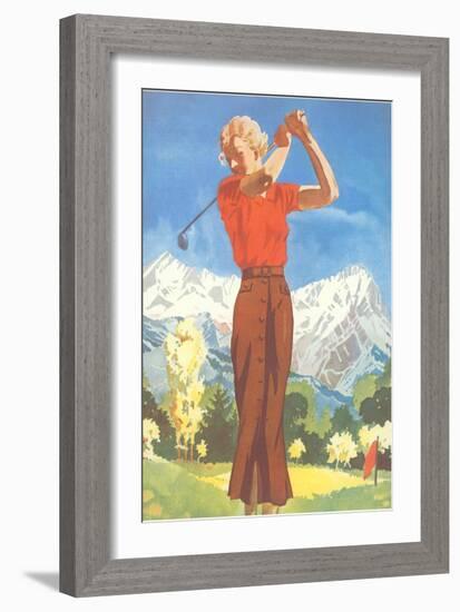 Lady Golfing in the Mountains-null-Framed Art Print