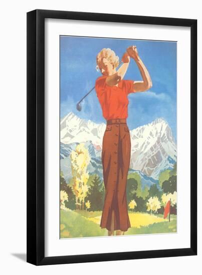 Lady Golfing in the Mountains-null-Framed Art Print