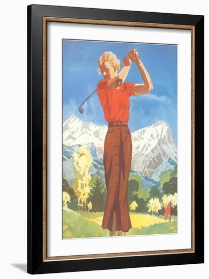 Lady Golfing in the Mountains-null-Framed Art Print