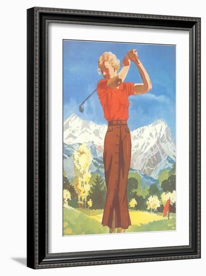 Lady Golfing in the Mountains-null-Framed Art Print