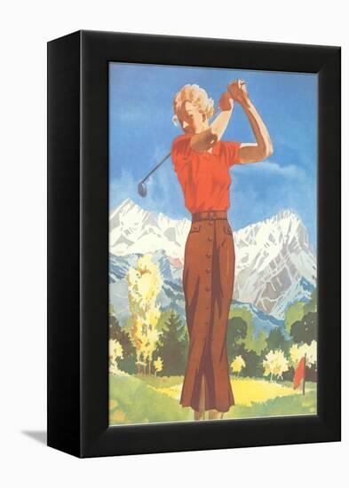 Lady Golfing in the Mountains-null-Framed Stretched Canvas