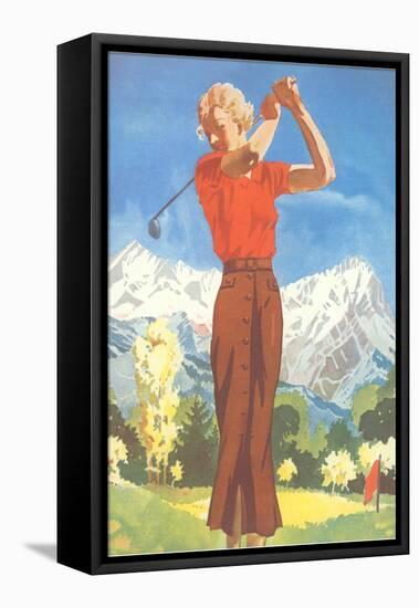 Lady Golfing in the Mountains-null-Framed Stretched Canvas