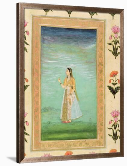 Lady Holding a Flower, from the Small Clive Album (Opaque W/C on Paper)-Mughal-Framed Premium Giclee Print