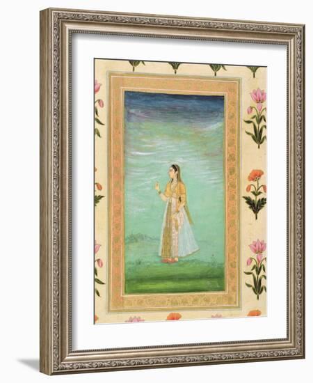 Lady Holding a Flower, from the Small Clive Album (Opaque W/C on Paper)-Mughal-Framed Giclee Print