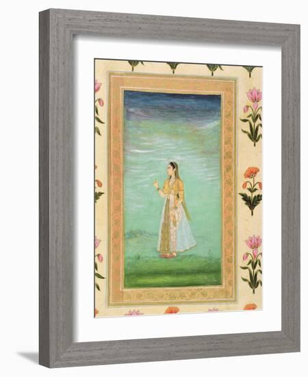 Lady Holding a Flower, from the Small Clive Album (Opaque W/C on Paper)-Mughal-Framed Giclee Print