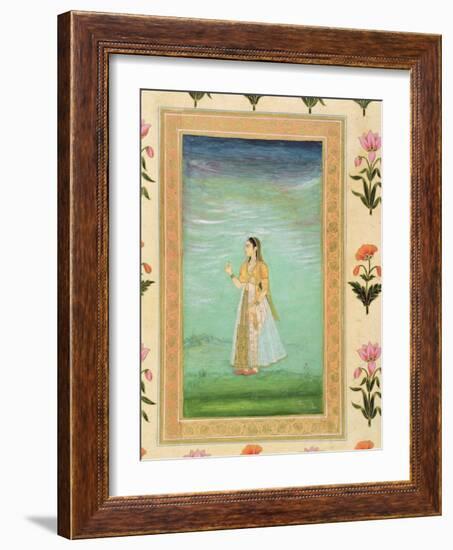 Lady Holding a Flower, from the Small Clive Album (Opaque W/C on Paper)-Mughal-Framed Giclee Print