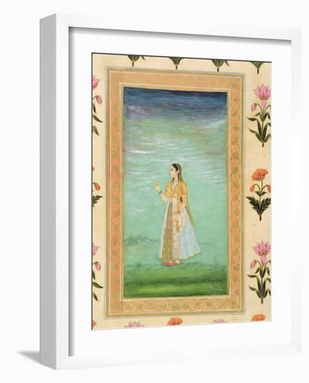 Lady Holding a Flower, from the Small Clive Album (Opaque W/C on Paper)-Mughal-Framed Giclee Print