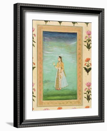 Lady Holding a Flower, from the Small Clive Album (Opaque W/C on Paper)-Mughal-Framed Giclee Print