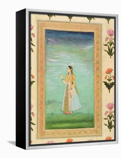 Lady Holding a Flower, from the Small Clive Album (Opaque W/C on Paper)-Mughal-Framed Premier Image Canvas